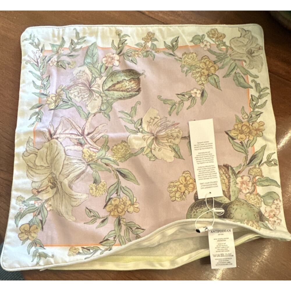 NWT ANTIPODEAN 100% Cotton Standard Pillow Sham Floral Pink Yellow Green White